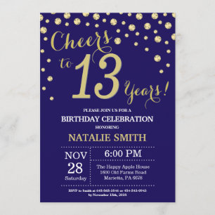 Navy Blue und Gold 13. Geburtstag Diamond Einladung