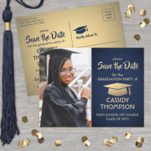 Navy Blue und Gold Abschluss Foto Save the Date
