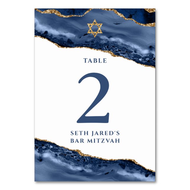 Navy Blue und Gold Agate Geode Rock Tischnummer (Vorderseite)