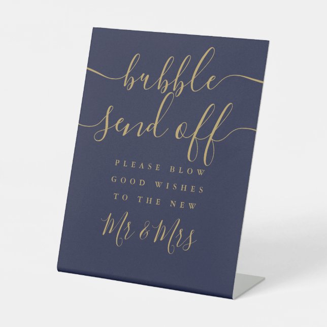 Navy Blue und Gold Bubble senden Chic Script ab Sockelschild (Vorderseite)