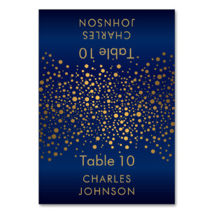 Navy Blue und Gold Confetti Dots 3 Platzkarten Tischnummer