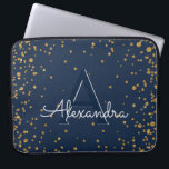 Navy Blue und Gold Confetti Monogram Laptopschutzhülle<br><div class="desc">Navy Blue und Gold Confetti Elegant Monogram Case. Dieser Fall kann so angepasst werden,  dass er Ihren Anfangs- und Vornamen enthält.</div>