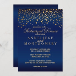 Navy Blue und Gold Confetti Probe Dinner Einladung