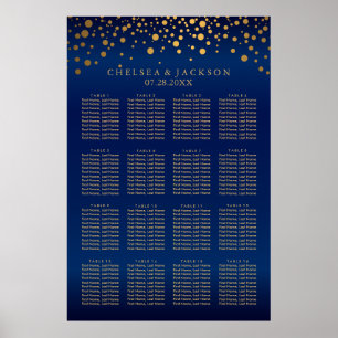 Navy Blue und Gold Confetti Punkte 16 Seating Char Poster
