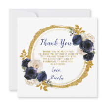 Navy Blue und Gold Elegante Blume 16 . Geburtstag