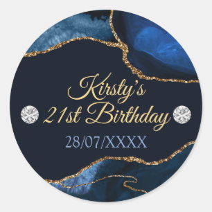 Navy Blue und Gold Glitzer Agate Birthday Runder Aufkleber
