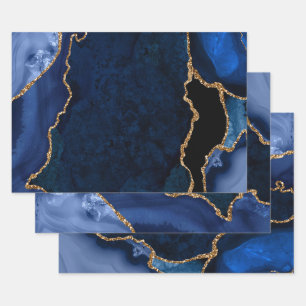 Navy Blue und Gold Imitats Glitzer Agate Geschenkpapier Set