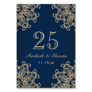 Navy Blue und Gold Indian Style Wedding Number Tischnummer
