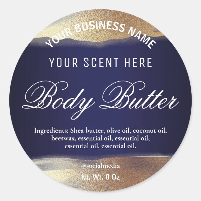 Navy Blue und Gold Labels Runder Aufkleber (Vorderseite)