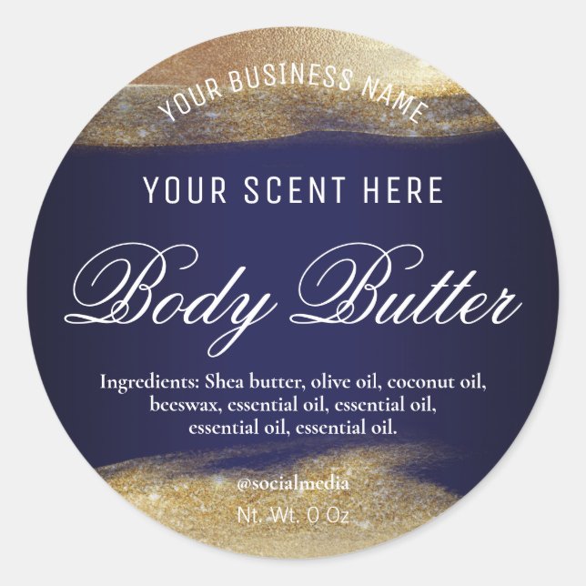 Navy Blue und Gold Labels Runder Aufkleber (Vorderseite)