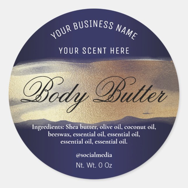 Navy Blue und Gold Labels Runder Aufkleber (Vorderseite)