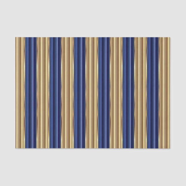 Navy Blue und Gold Large Stripes Seidenpapier (Vorderseite)