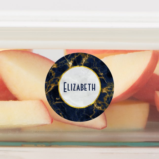 Navy Blue und Gold Marble Moderne Stilvoll Etiketten (Befestigt)