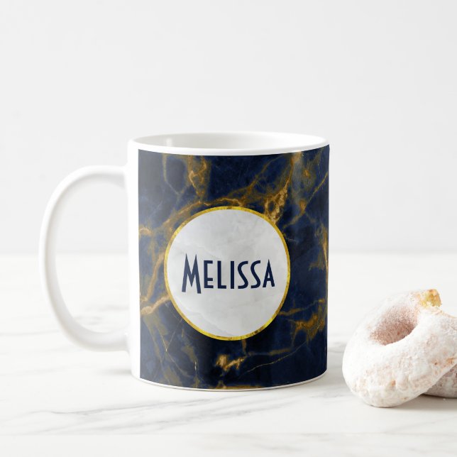 Navy Blue und Gold Marble Moderne Stilvoll Kaffeetasse (Mit Donut)