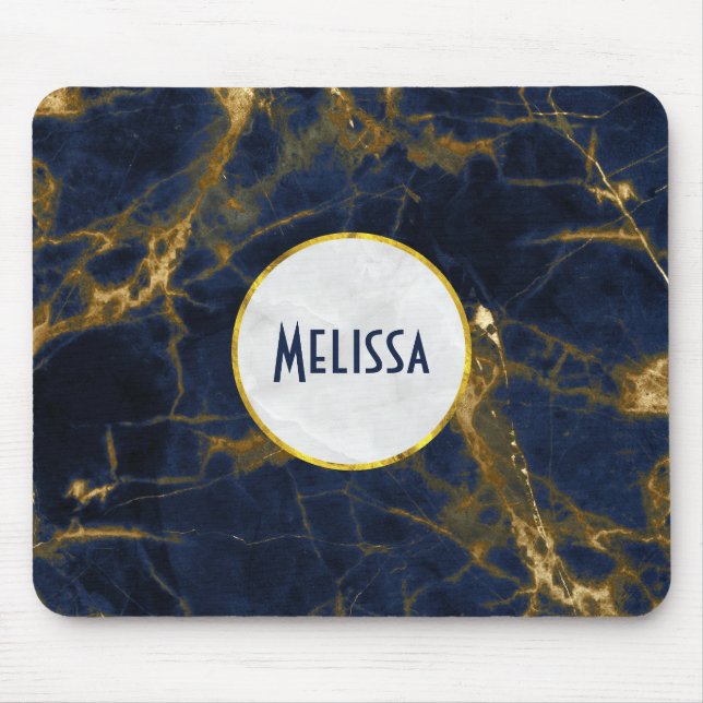 Navy Blue und Gold Marble Moderne Stilvoll Mousepad (Vorne)