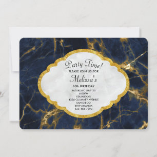 Navy Blue und Gold Marble Moderne Stilvolle Geburt Einladung