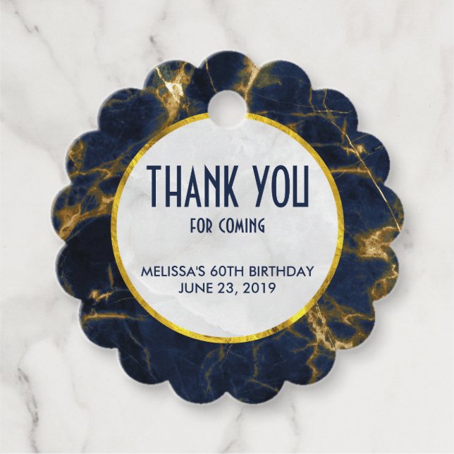 Navy Blue und Gold Marble Moderne Stilvolle Geburt Geschenkanhänger (Vorderseite)