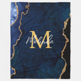 Navy Blue und Gold Marmor Agate Fleecedecke