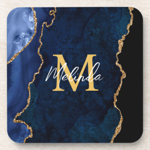 Navy Blue und Gold Marmor Agate Getränkeuntersetzer