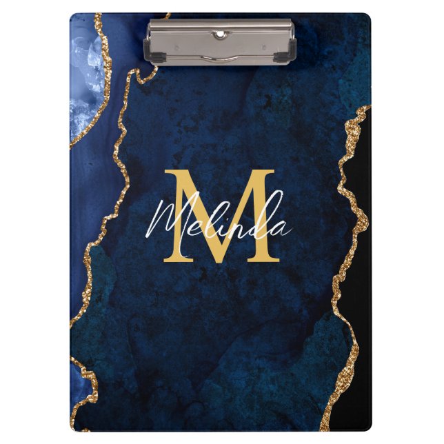 Navy Blue und Gold Marmor Agate Klemmbrett (Vorderseite)