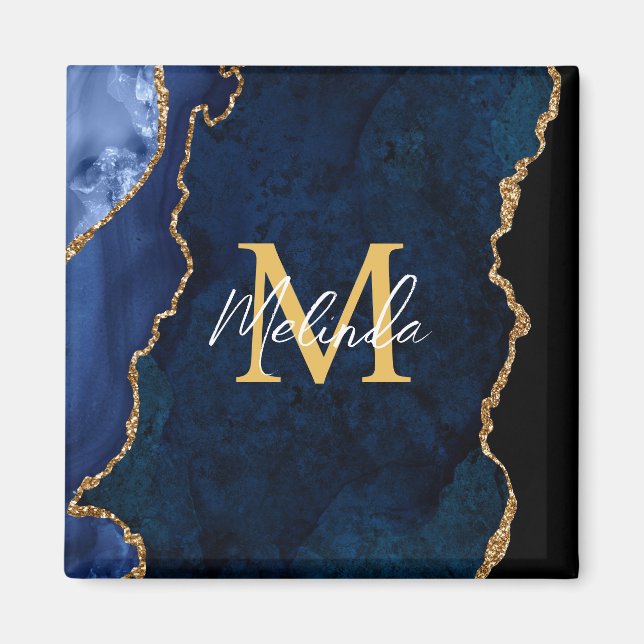 Navy Blue und Gold Marmor Agate Magnet (Vorne)