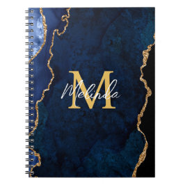 Navy Blue und Gold Marmor Agate Notizblock