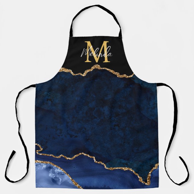 Navy Blue und Gold Marmor Agate Schürze (Vorderseite)