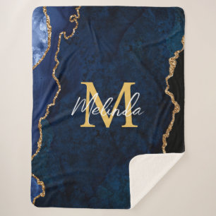 Navy Blue und Gold Marmor Agate Sherpadecke