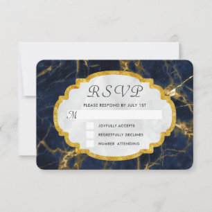 Navy Blue und Gold Marmor Moderne, stilvolle Hochz RSVP Karte