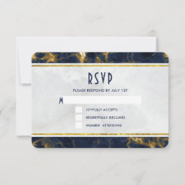 Navy Blue und Gold Marmor Moderne, stilvolle Hochz RSVP Karte