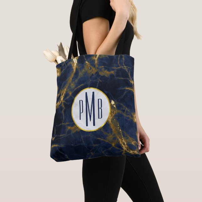 Navy Blue und Gold Marmor Moderne, stilvolle Monog (Von Nahem)