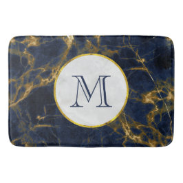 Navy Blue und Gold Marmor Moderne, stilvolle Monog Badematte