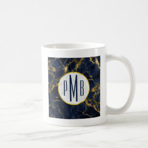 Navy Blue und Gold Marmor Moderne, stilvolle Monog Kaffeetasse