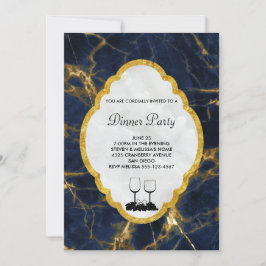 Navy Blue und Gold Marmor Stilvolles Party zum Abe Einladung