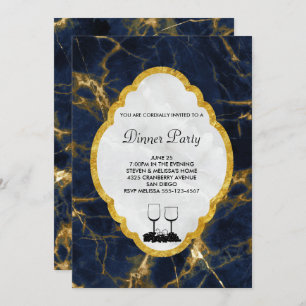 Navy Blue und Gold Marmor Stilvolles Party zum Abe Einladung