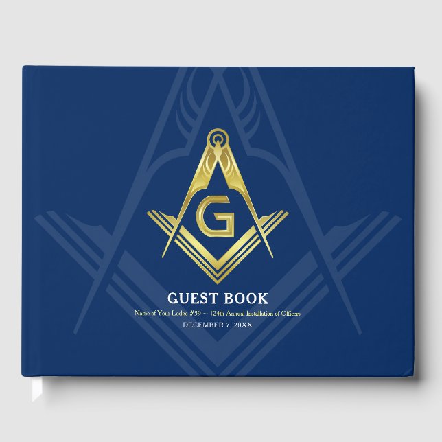 Navy Blue und Gold Masonic Gästebuch | Freimaurer (Vorderseite)