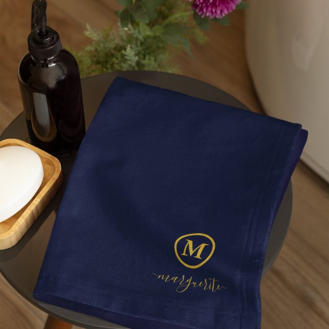 Navy Blue und Gold Monogram Badhandtuch Set (Von Creator hochgeladen)