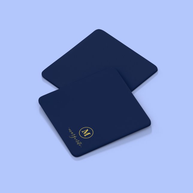 Navy Blue und Gold Monogram Getränkeuntersetzer (Von Creator hochgeladen)