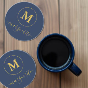 Navy Blue und Gold Monogram Getränkeuntersetzer