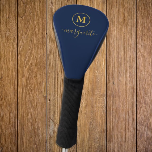 Navy Blue und Gold Monogram Golf Headcover (Von Creator hochgeladen)