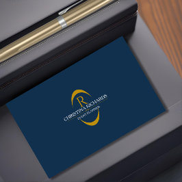 Navy Blue und Gold Monogram Modern Elegant Visitenkarte