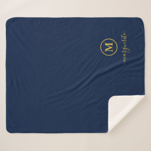 Navy Blue und Gold Monogram Sherpadecke