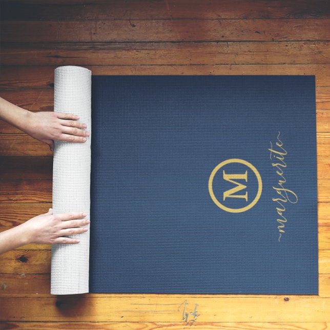 Navy Blue und Gold Monogram Yogamatte (Von Creator hochgeladen)