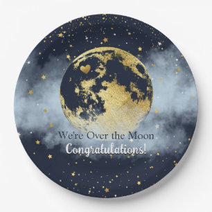 Navy Blue und Gold Over Moon Herzlichen Glückwunsc Pappteller