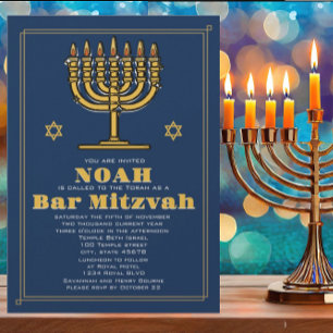 Navy Blue und Gold Star von David Bar Mitzvah Einladung