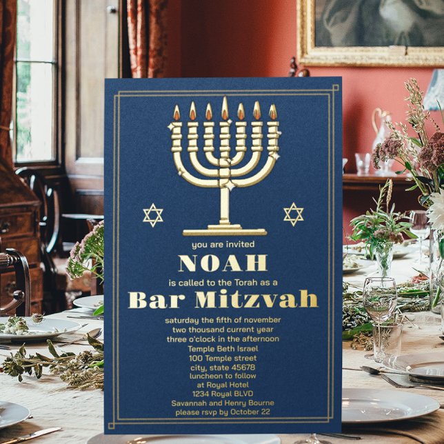Navy Blue und Gold Star von David Bar Mitzvah Folieneinladung (Von Creator hochgeladen)