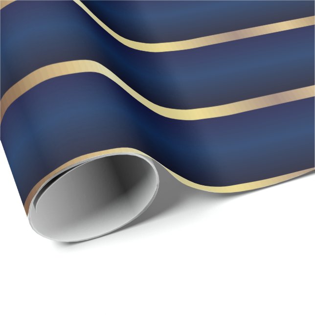 Navy Blue und Gold Streifen Geschenkpapier (Rolleneckpunkt)