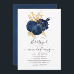 Navy Blue und Gold Vintage Rose Bat Mitzvah Einladung<br><div class="desc">Chic Vintage marinefarbene Rose flehen Mitzvah-Einladung mit Goldakzenten und eleganter Handschrift Typografie an.</div>