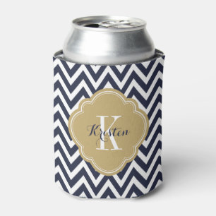Navy Blue und Gold Zickzack Monogram Dosenkühler