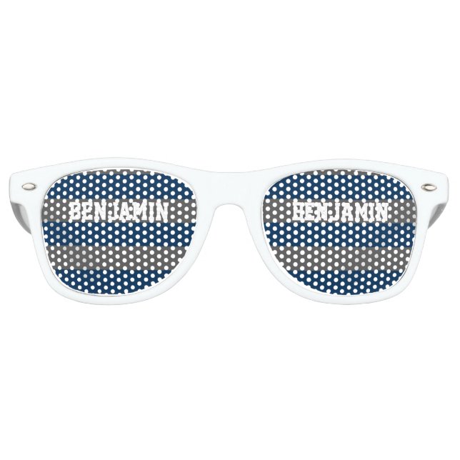 Navy Blue und Grau Rugby Streifen mit Individuelle Partybrille (Vorderseite)